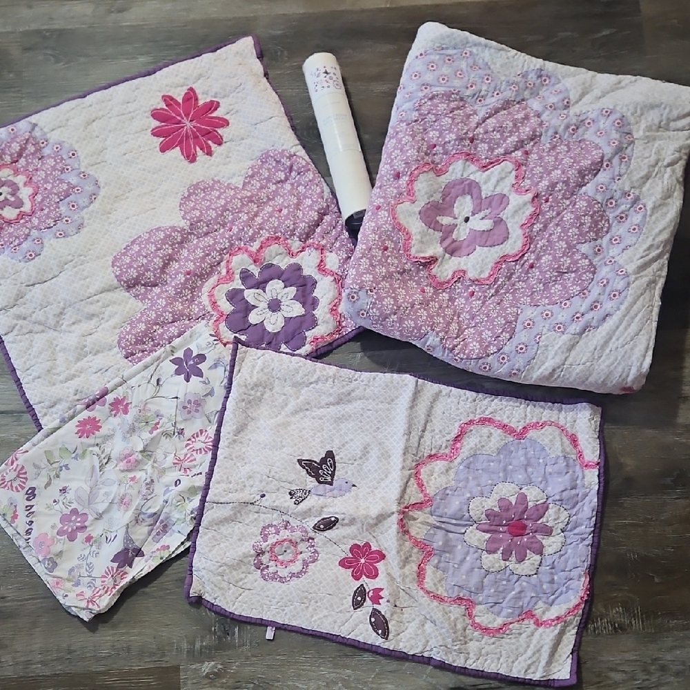 Pottery Barn Kids Purple and Pink Floral Quilt Set